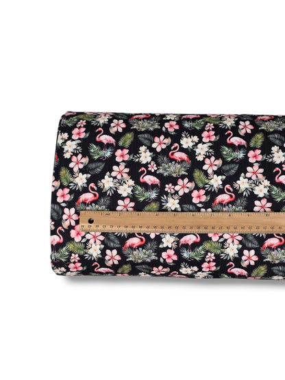 *Unique Design* Ribbed Knit Cotton Feel Flamingo Floral Black