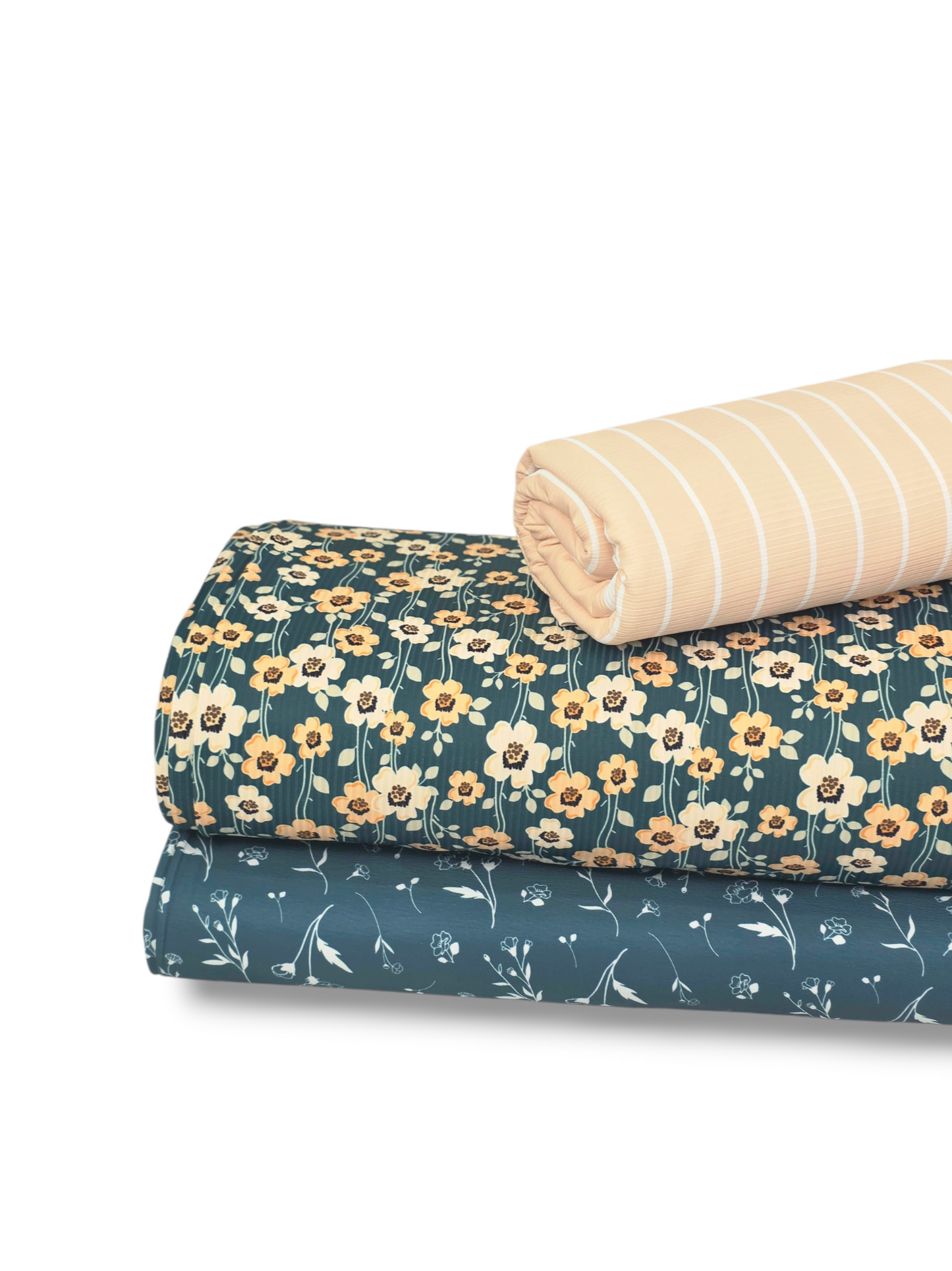* Unique Design * Willow Ribbed Knit Playful Blooms Dark Teal