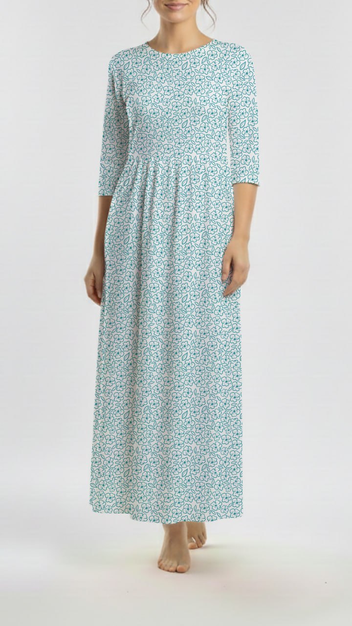 *Unique Design* Willow Ribbed Knit Sketched Blooms Aqua