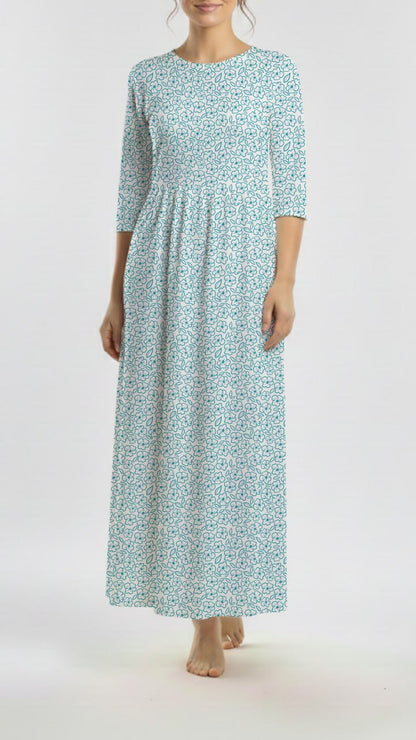 *Unique Design* Willow Ribbed Knit Sketched Blooms Aqua