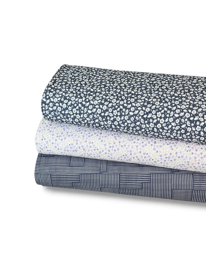 *Unique Design* Crinkled Crepe Bluebell Sprigs Navy Blue