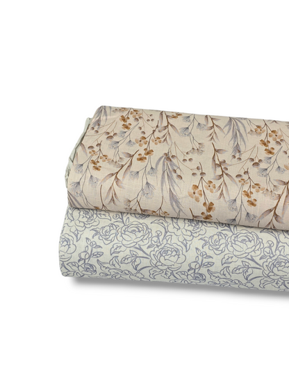 * Unique Design * Linen Whispering Blooms White & Blue