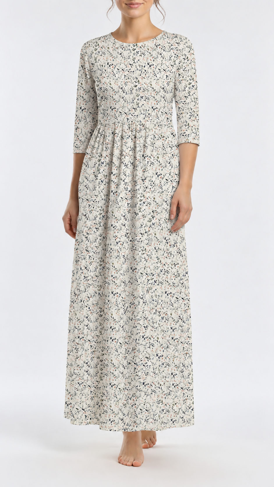 * Unique Design * Crinkled Crepe Green Vines Cream