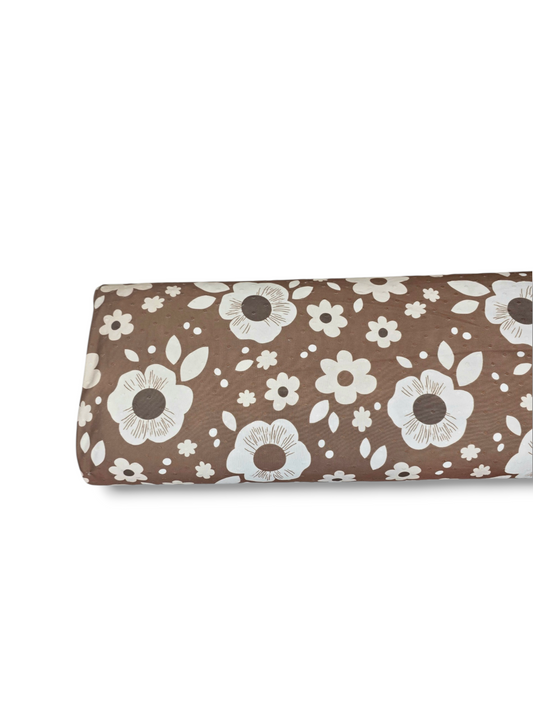 *Unique Design* Swiss Dot Knit Flower Doodles Mocha