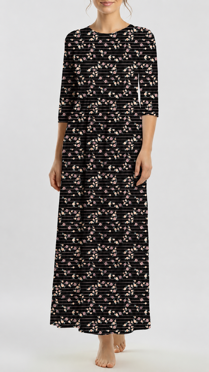 * Unique Design * Crinkled Crepe Rambling Rose Lines Black