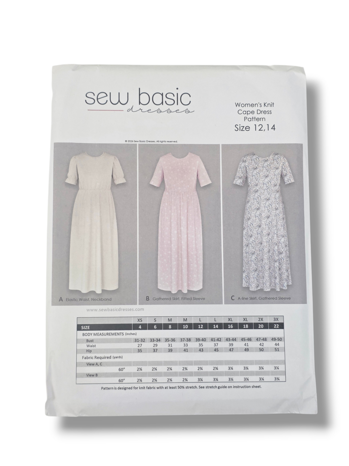 Women's Knit Dress Pattern Sizes 12-14