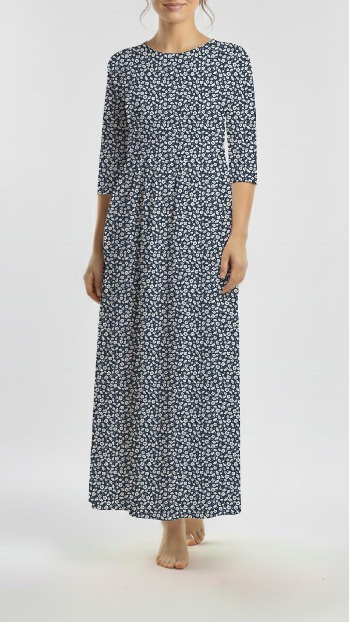 *Unique Design* Crinkled Crepe Bluebell Sprigs Navy Blue