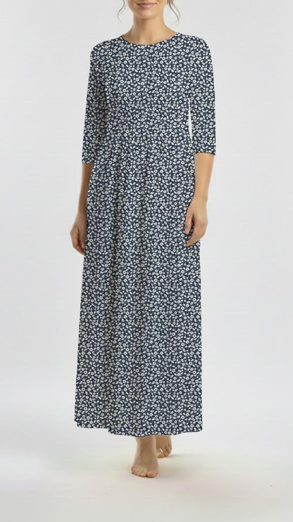 *Unique Design* Crinkled Crepe Bluebell Sprigs Navy Blue