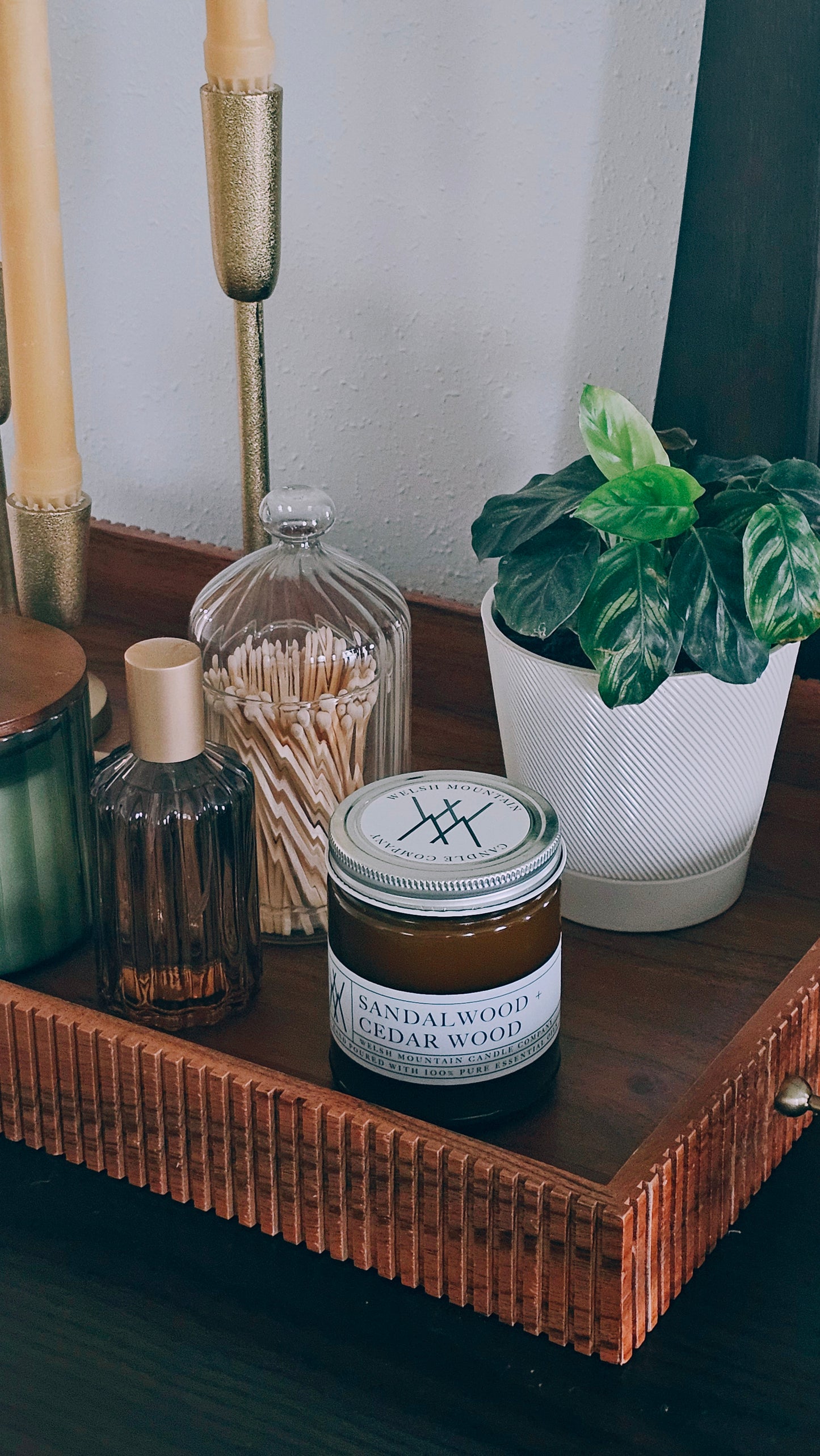 Sandal Wood+Cedar Wood Coconut Wax Candle Amber Jar 9 Oz