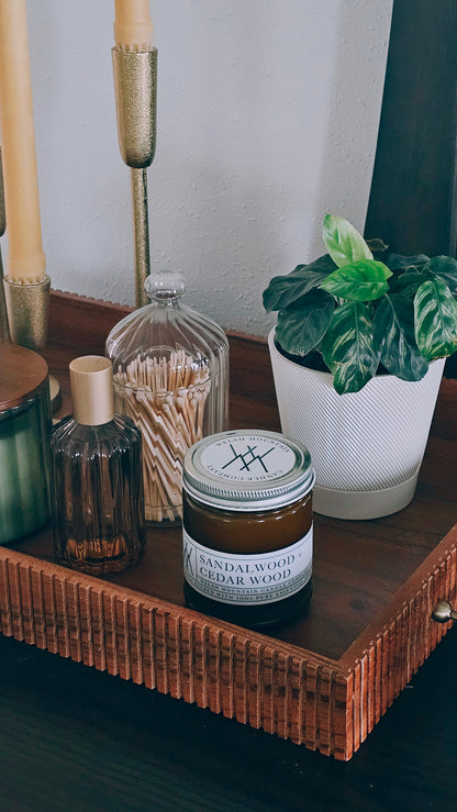 Sandal Wood+Cedar Wood Coconut Wax Candle Amber Jar 9 Oz