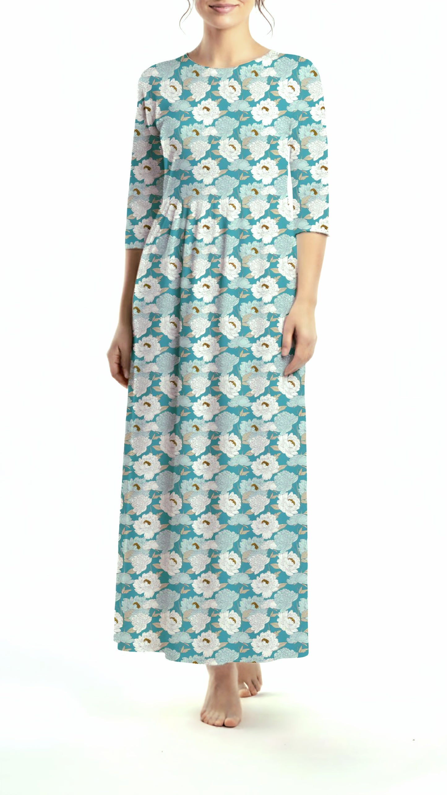 *Unique Design* Tricot Knit Heirloom Peonies Aqua