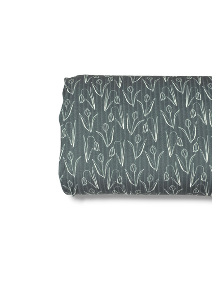 *Unique Design* Ribbed Knit Cotton Feel Springtime Tulips Hunter
