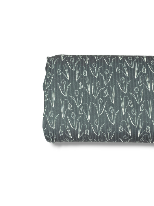 *Unique Design* Ribbed Knit Cotton Feel Springtime Tulips Hunter
