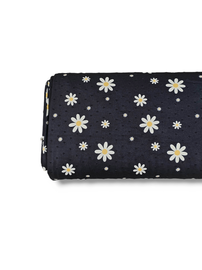 *Unique Design* Swiss Dot Knit Simple Daisy Black
