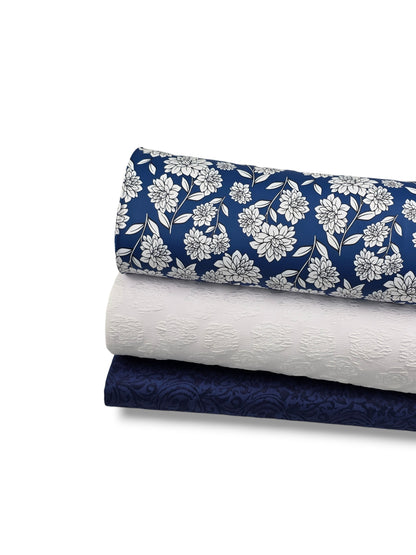 *Unique Design* Tricot Knit Classic Indigo Garden