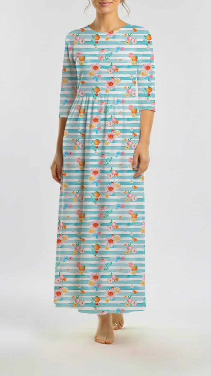 *Unique Design* Tricot Knit Citrus Garden Aqua