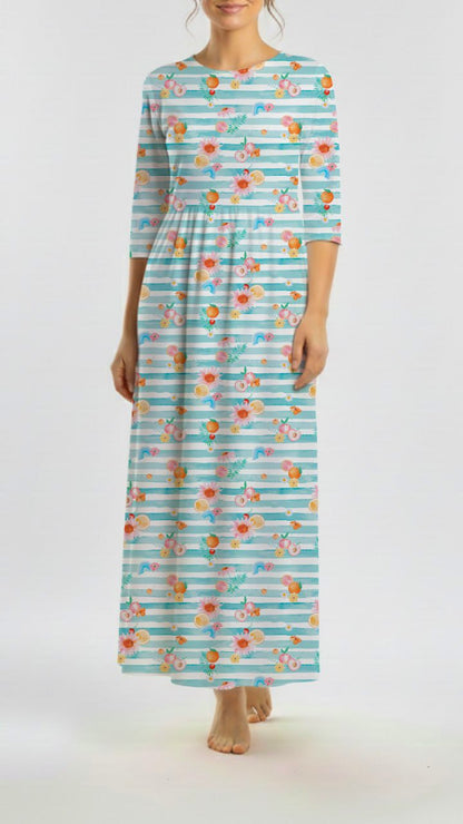 *Unique Design* Tricot Knit Citrus Garden Aqua