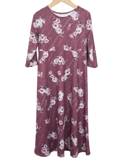 4-5 Yr Dress Mini Poly Ribbed Knit Vintage Bloom Burgundy