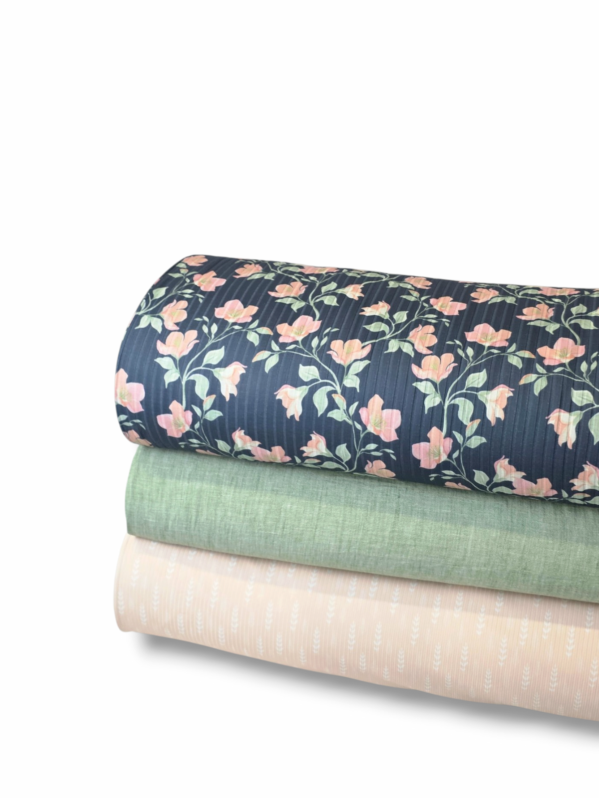 *Unique Design* Cotton Feel Ribbed Knit Peach Florals Navy