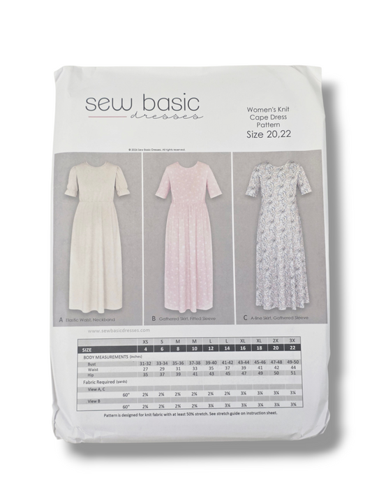 Women's Knit Dress Pattern Sizes 20-22