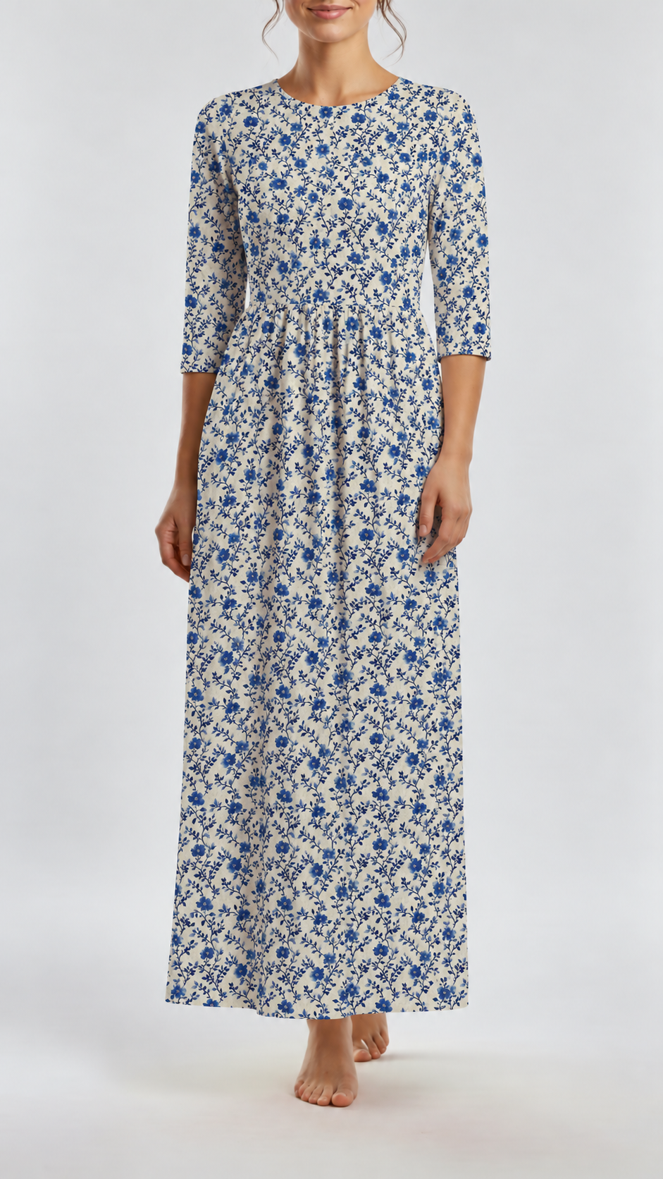 * Unique Design * Linen Ivory Summer Vines Cottage Blue