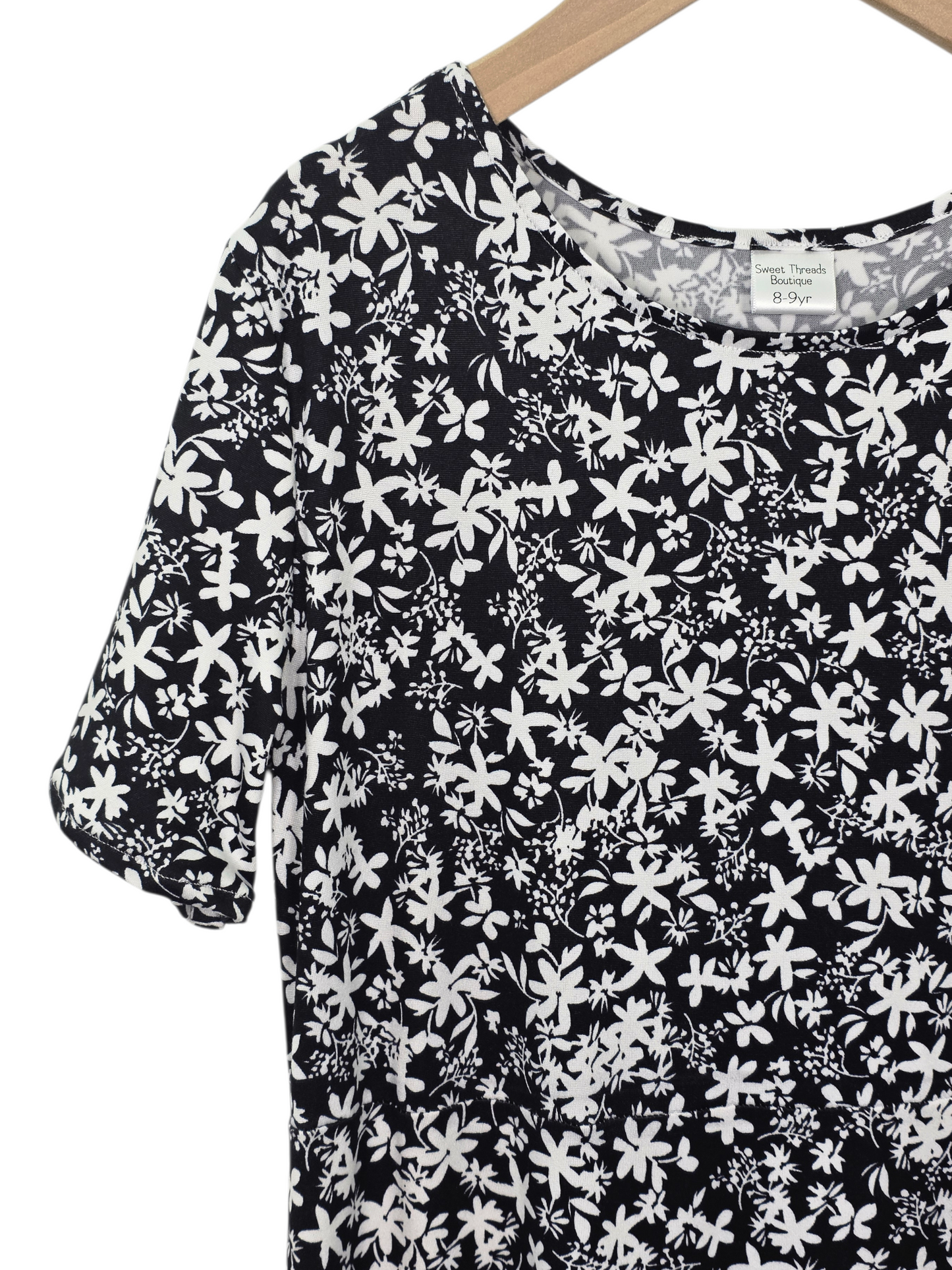 8-9 Year Dress Double Brushed Poly Black Floral