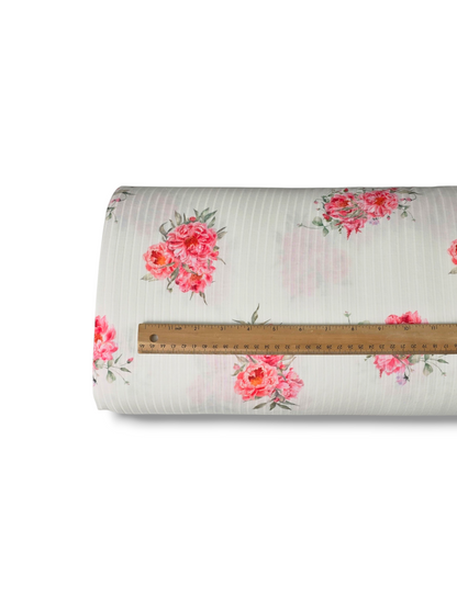 *Unique Design* Ribbed Knit Cotton Feel Pink Peony White