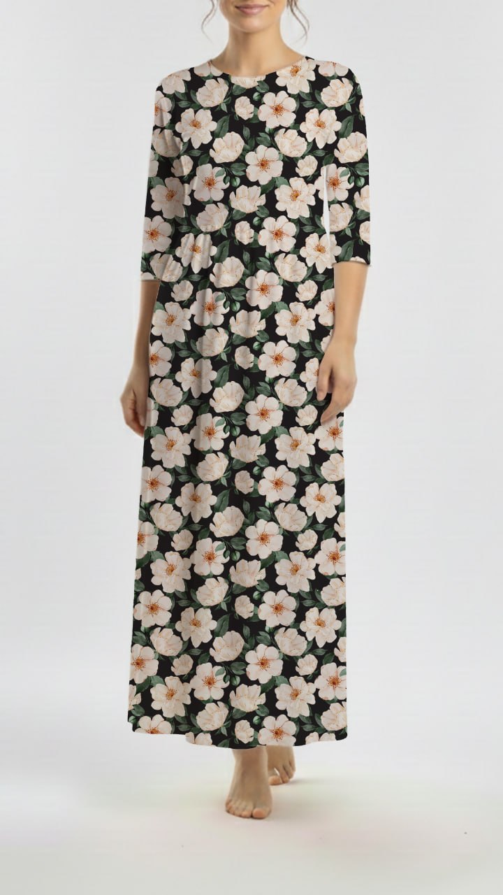 *Unique Design* Willow Ribbed Knit Vanilla Mist Floral Large Black
