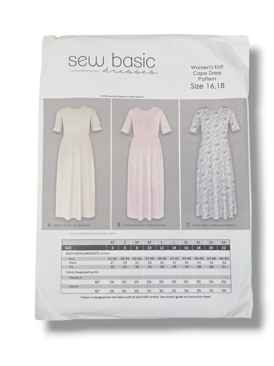 Women's Knit Dress Pattern Sizes 16-18