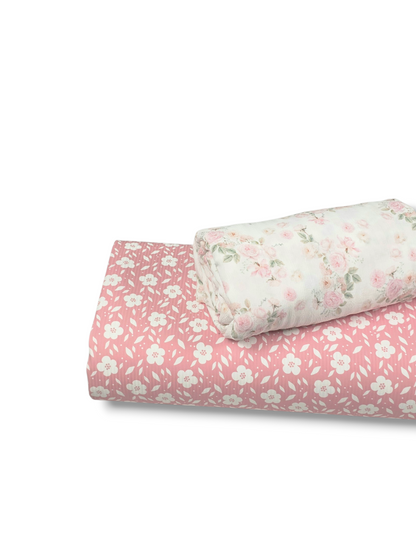 *Unique Design* Willow Ribbed Knit White Flower Field Pink