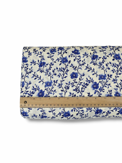 * Unique Design * Linen Ivory Summer Vines Cottage Blue