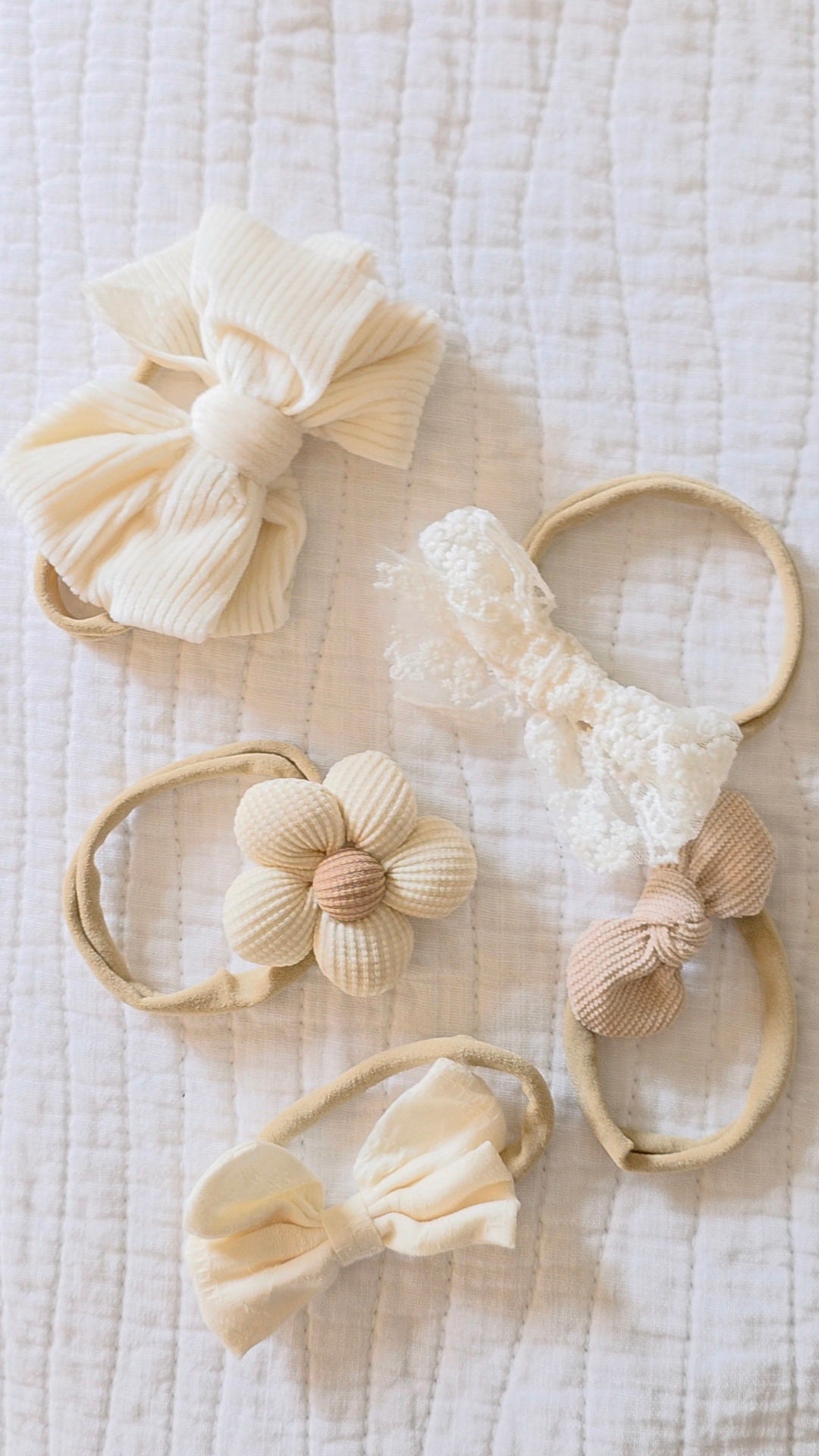 Floral Nylon Headband Set Beige 5 pc.