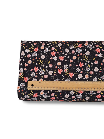 * Unique Design * Crinkled Crepe Autumn Gold Blooms Black