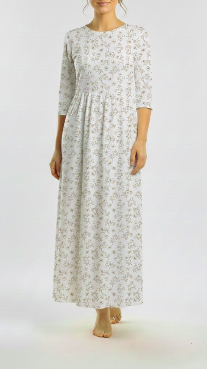 * Unique Design * Willow Ribbed Knit Antique Wildflowers White