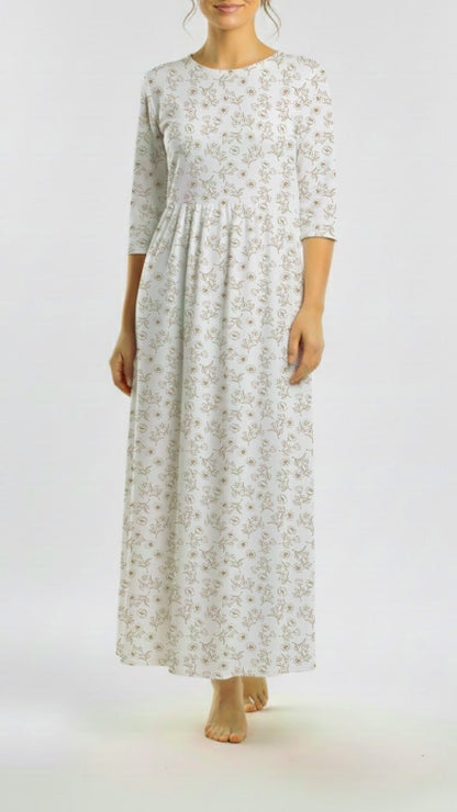 * Unique Design * Willow Ribbed Knit Antique Wildflowers White