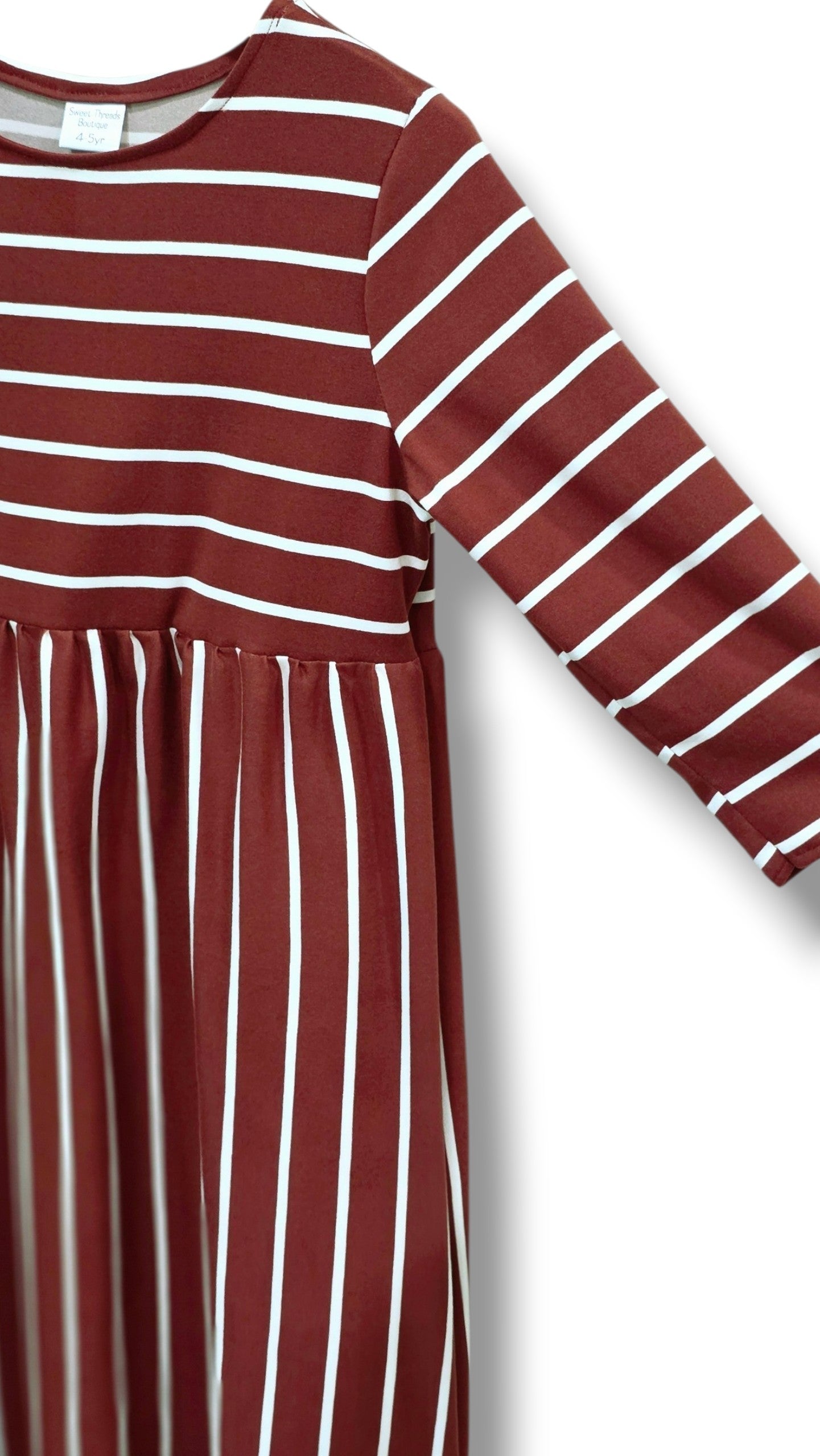 4-5 Yr Single Brushed Poly Terracotta Striped Dress