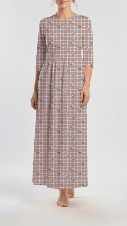 *Unique Design* Linen Floral Gingham Taupe