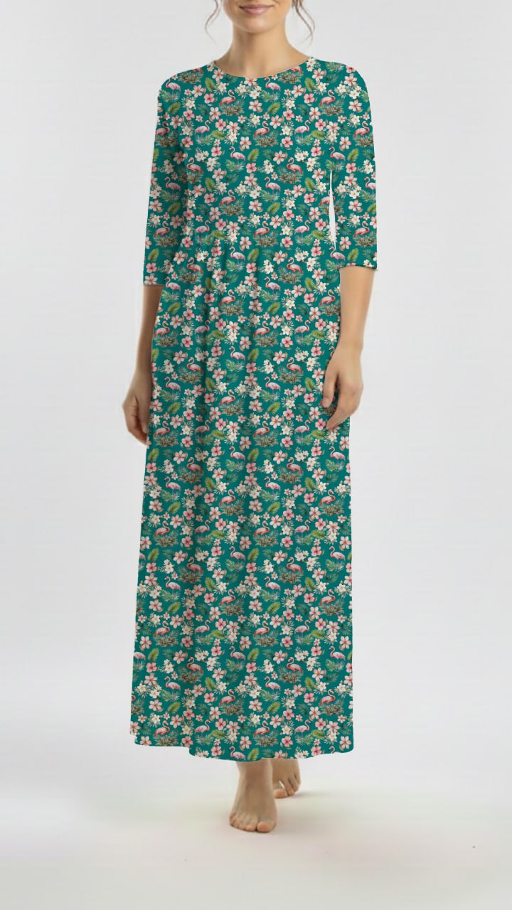 *Unique Design* Tricot Knit Flamingo Paradise Teal