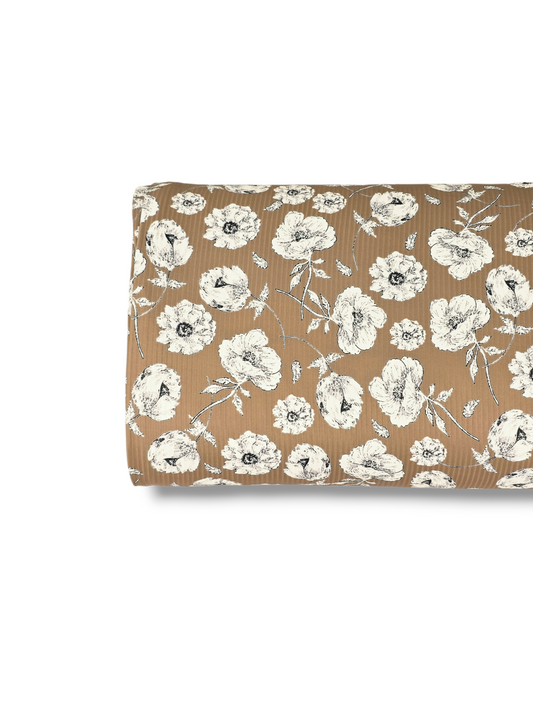 * Unique Design * Willow Ribbed Knit Heirloom Floral Cocoa
