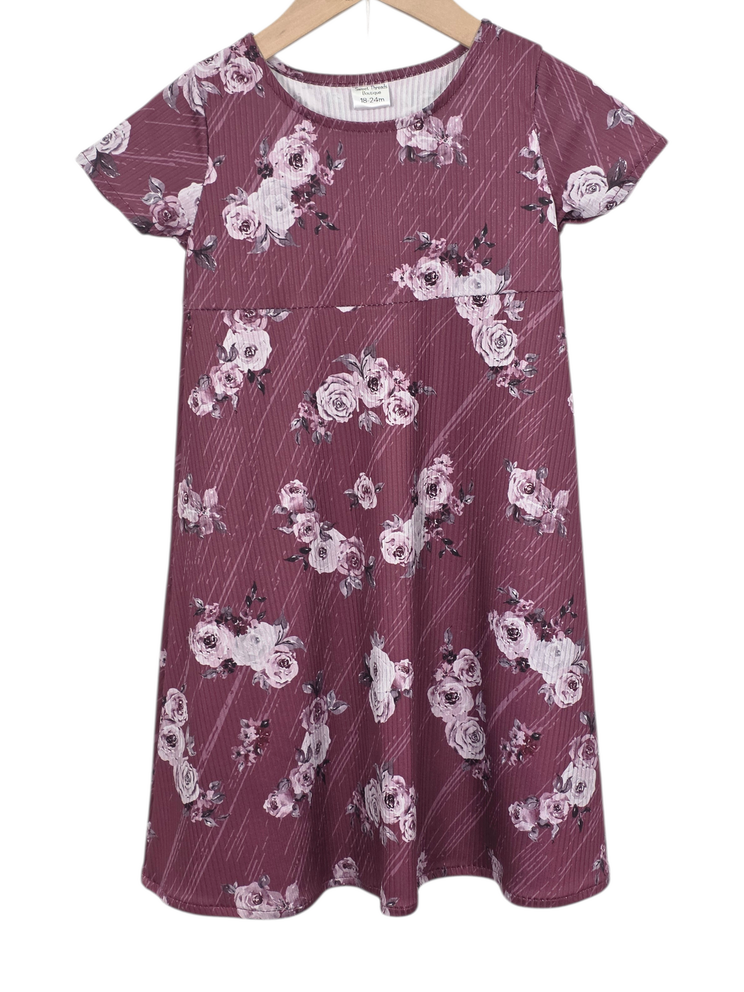 18-24 Mo Dress Mini Poly Ribbed Knit Vintage Bloom Burgundy