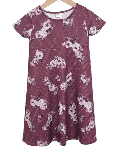 18-24 Mo Dress Mini Poly Ribbed Knit Vintage Bloom Burgundy