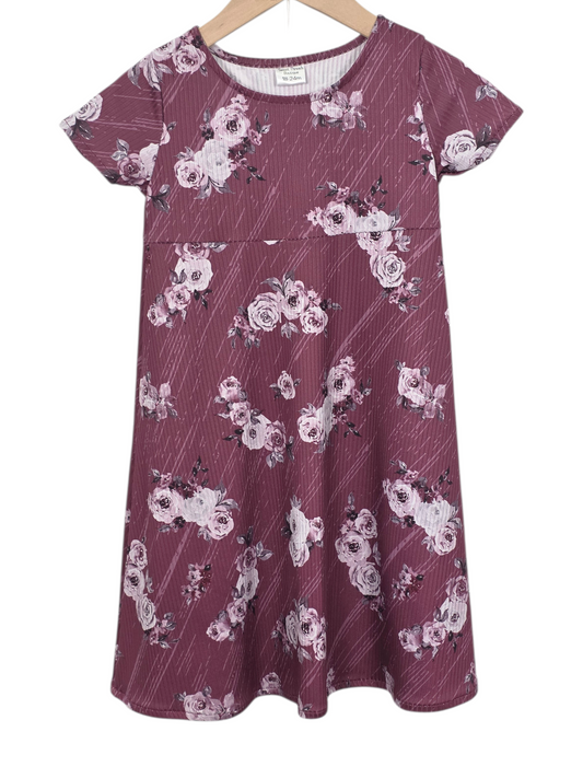 18-24 Mo Dress Mini Poly Ribbed Knit Vintage Bloom Burgundy
