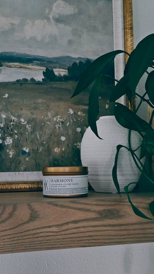 Harmony Coconut Wax Candle Gold tin 8 Oz