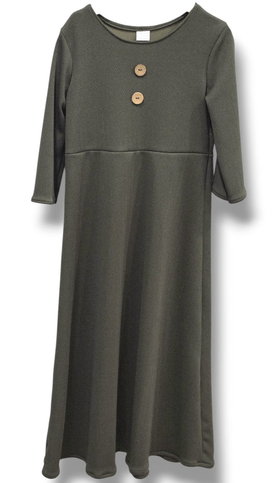 6-7 Yr Solid Pine Green Knit Dress