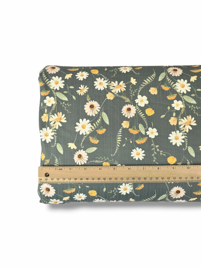 * Unique Design * Pointelle Yellow Wildflower Field Olive