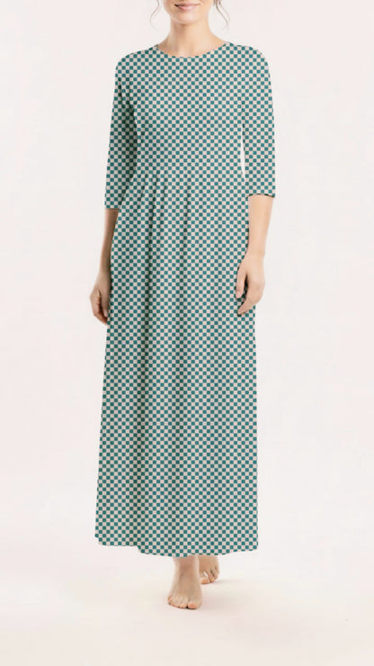 * Unique Design * Willow Ribbed Knit Country Check Dusty Aqua