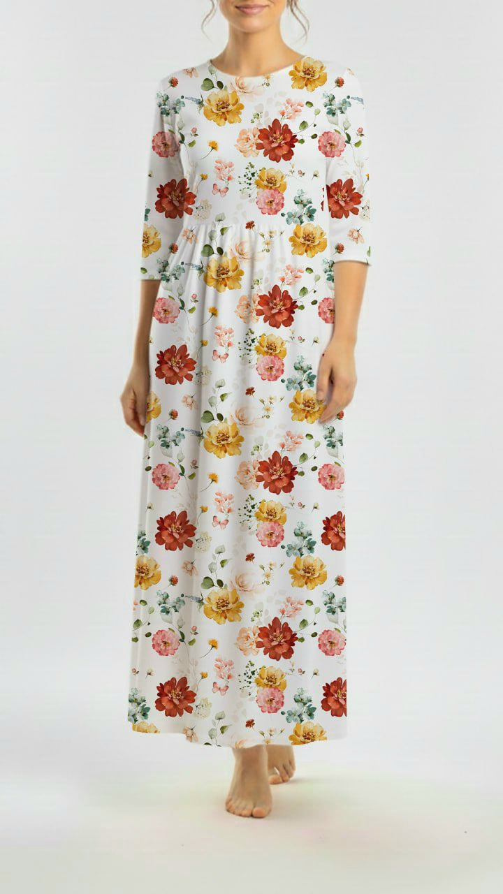 *Unique Design* Swiss Dot Knit Bright Botanicals White