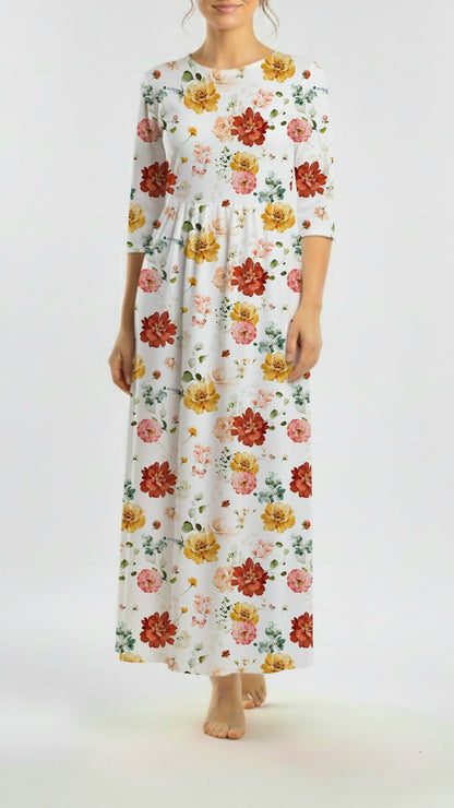 *Unique Design* Swiss Dot Knit Bright Botanicals White