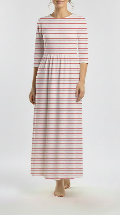 *Unique Design* Ribbed Knit Cotton Feel Seaside Stripe Coral