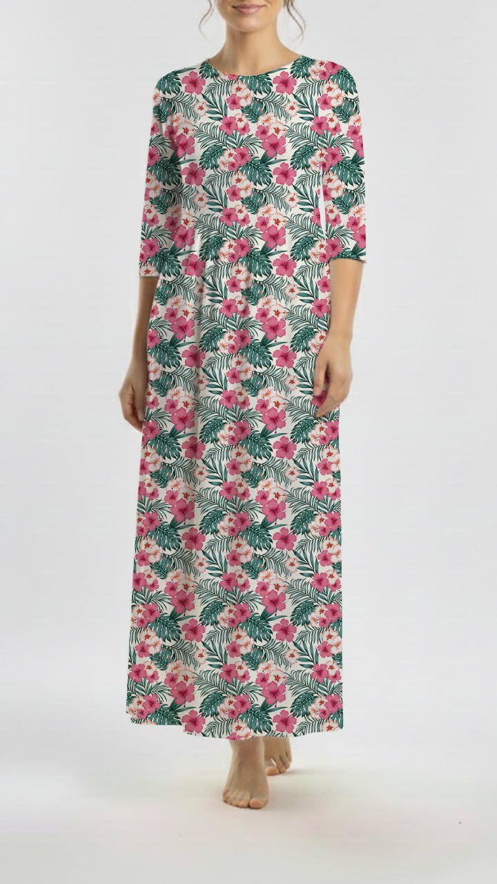 *Unique Design* Willow Ribbed Knit Tropical Hibiscus Pink